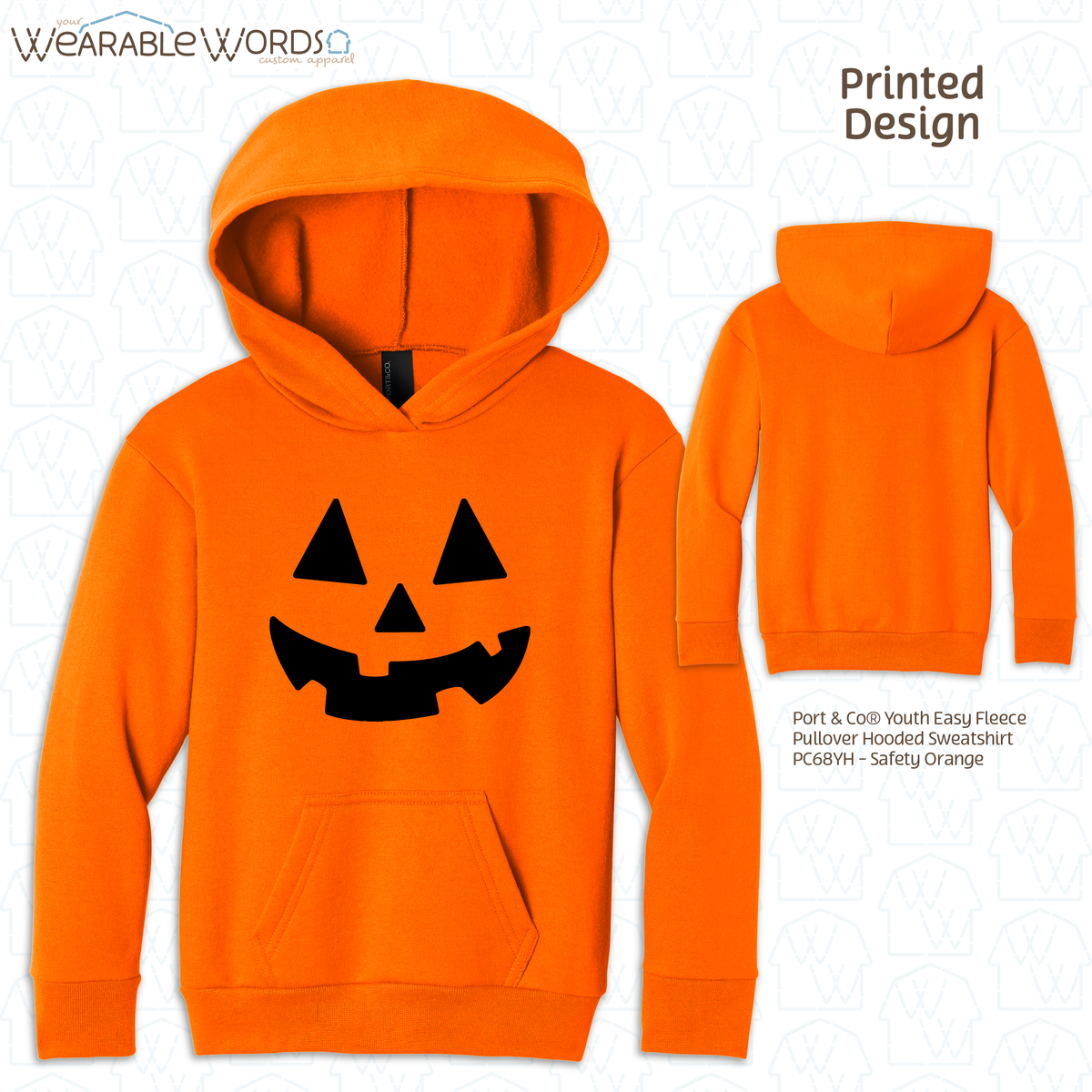 Jack-O-Lantern Kids Graphic Hoodie | Colorful Fun Halloween Fall Pumpkin Carving Children's Print | Unisex Youth Sweatshirt