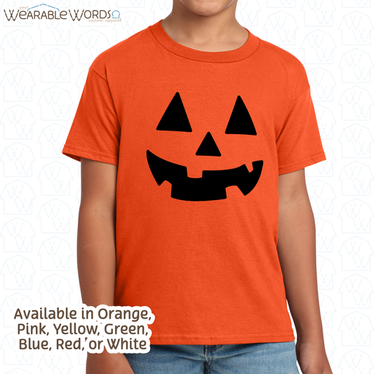 Jack-O-Lantern Kids Graphic Tee | Colorful Fun Halloween Fall Pumpkin Carving Children's Print | Unisex Youth T-Shirt