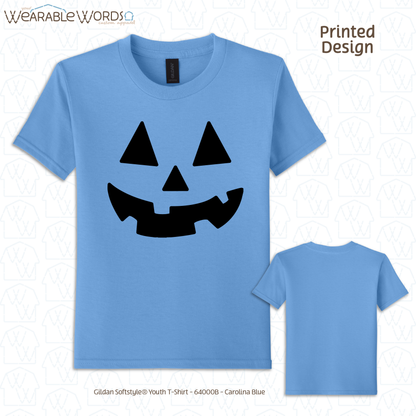 Jack-O-Lantern Kids Graphic Tee | Colorful Fun Halloween Fall Pumpkin Carving Children's Print | Unisex Youth T-Shirt