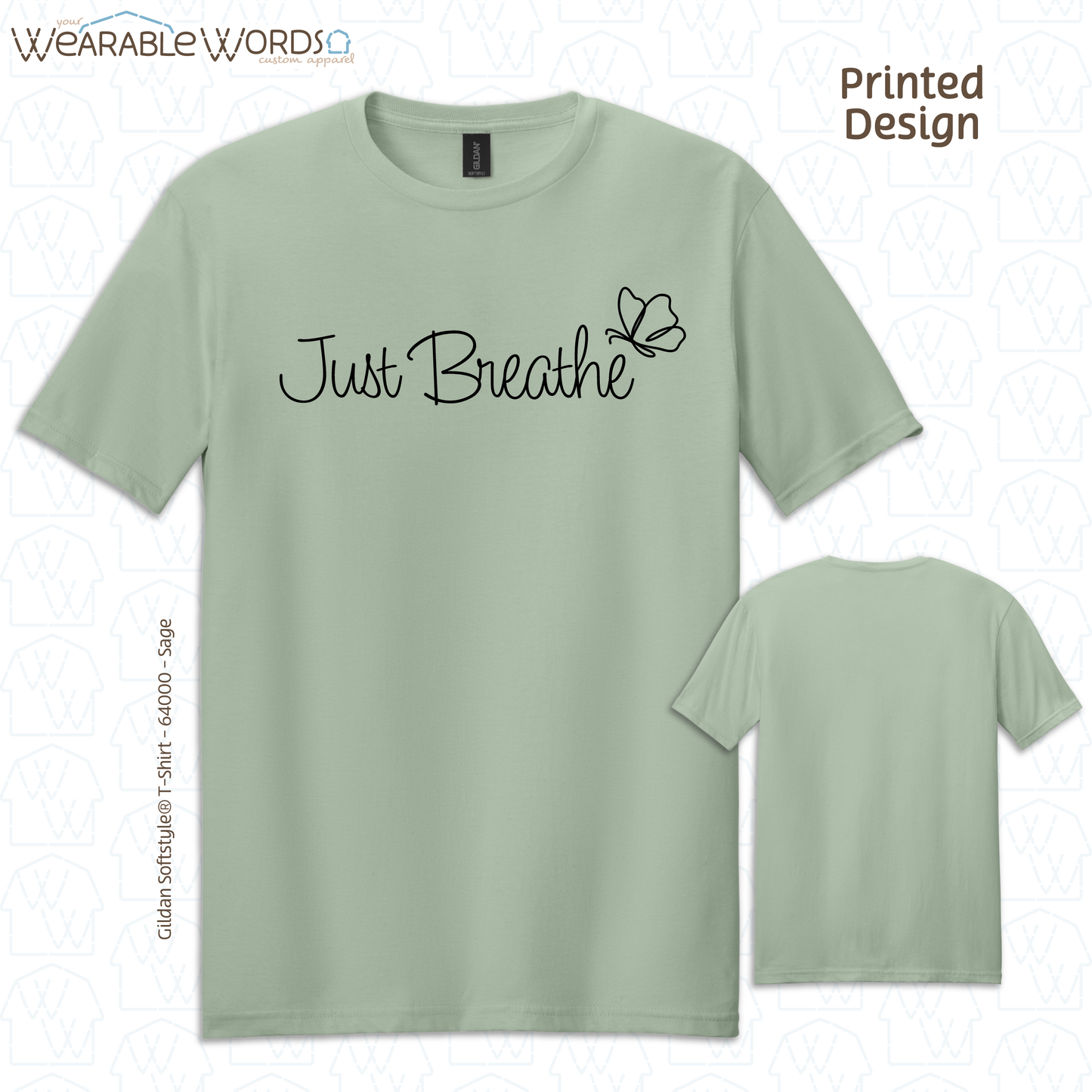 Just Breathe Graphic Tee | Simple Calming Cursive Butterfly Print | Unisex T-Shirt