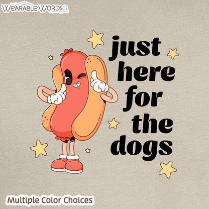 Just Here For The Dogs Graphic Tee | Cute Pastel Hot Dog Character Summer Stars Print | Unisex T-Shirt