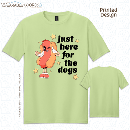 Just Here For The Dogs Graphic Tee | Cute Pastel Hot Dog Character Summer Stars Print | Unisex T-Shirt