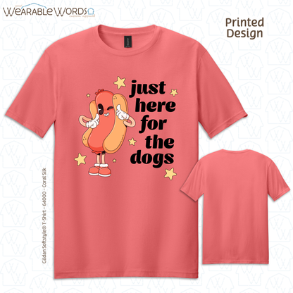 Just Here For The Dogs Graphic Tee | Cute Pastel Hot Dog Character Summer Stars Print | Unisex T-Shirt