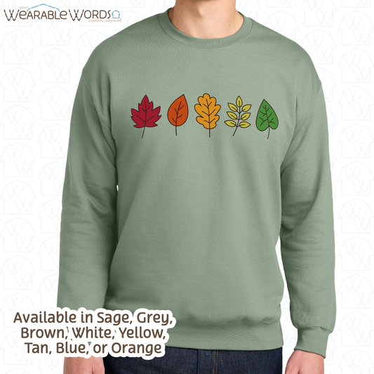 Fall Leaves Graphic Crewneck | Simple Colorful Autumn Changing Tree Leaf Print | Unisex Sweatshirt