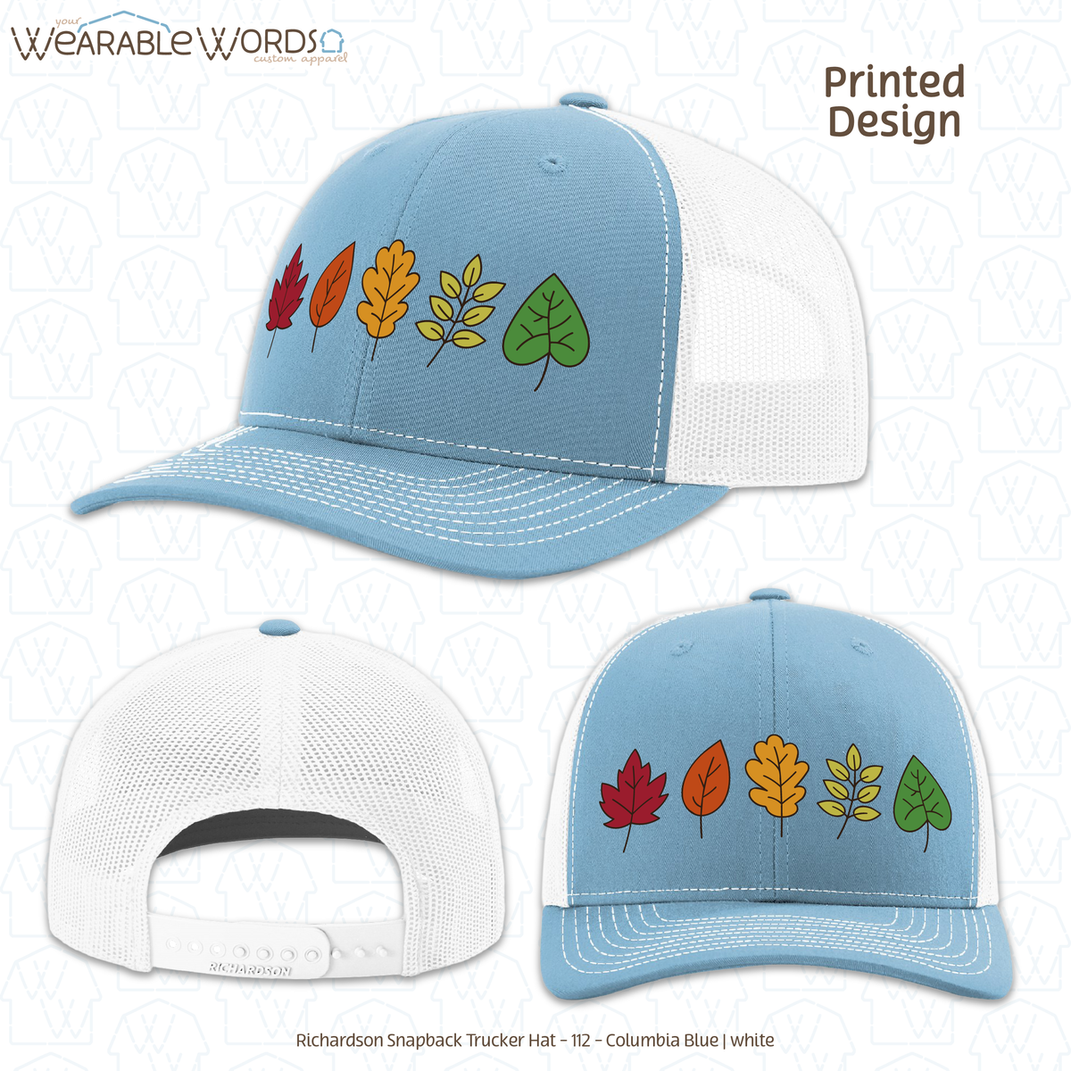 Fall Leaves Graphic Hat | Simple Colorful Autumn Changing Tree Leaf Print | Unisex Mesh Snapback