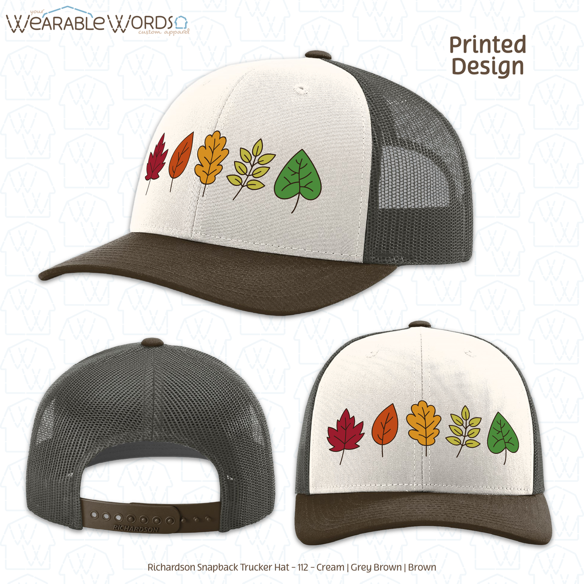 Fall Leaves Graphic Hat | Simple Colorful Autumn Changing Tree Leaf Print | Unisex Mesh Snapback