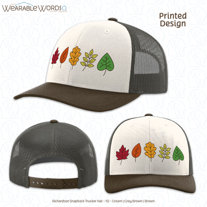 Fall Leaves Graphic Hat | Simple Colorful Autumn Changing Tree Leaf Print | Unisex Mesh Snapback