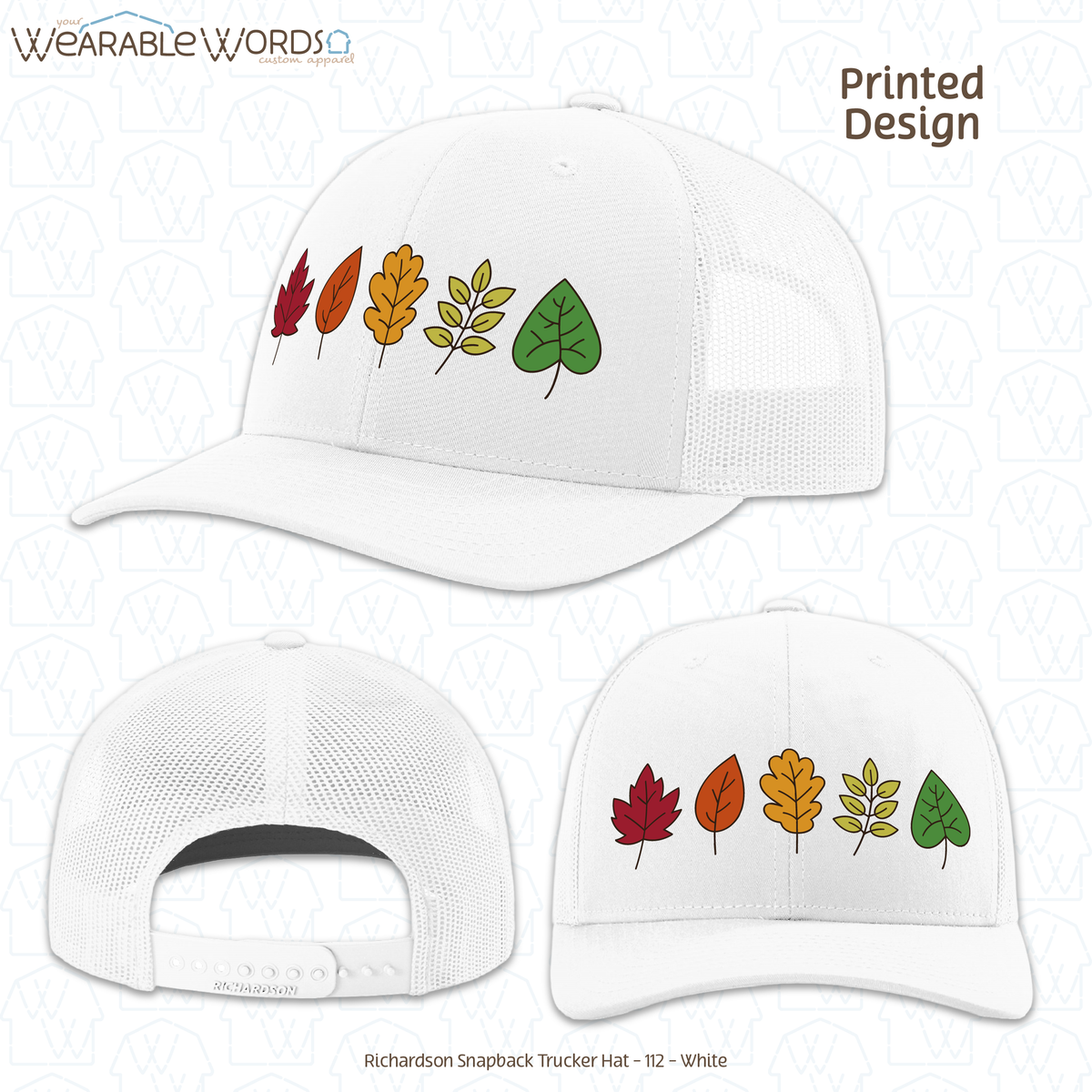 Fall Leaves Graphic Hat | Simple Colorful Autumn Changing Tree Leaf Print | Unisex Mesh Snapback