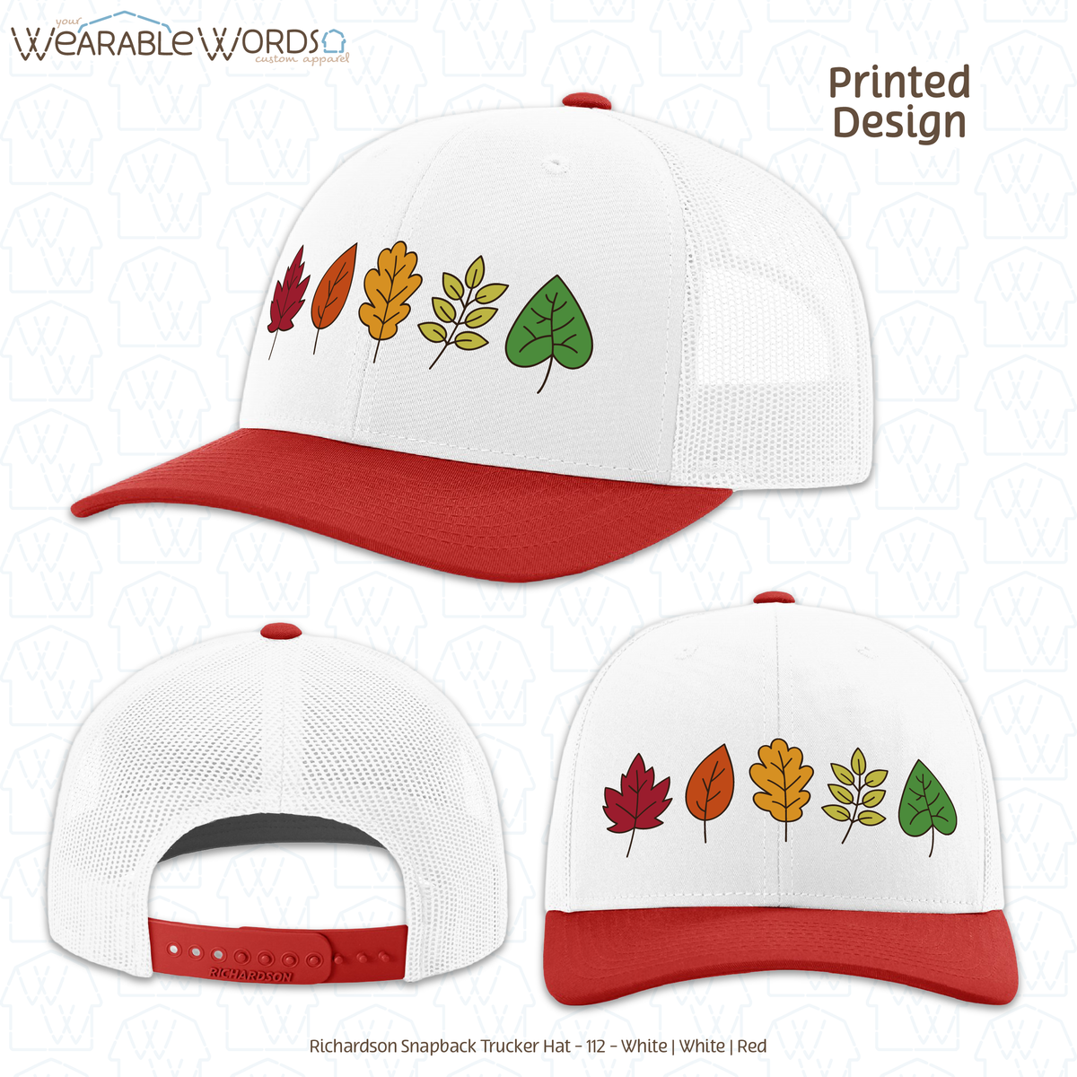Fall Leaves Graphic Hat | Simple Colorful Autumn Changing Tree Leaf Print | Unisex Mesh Snapback