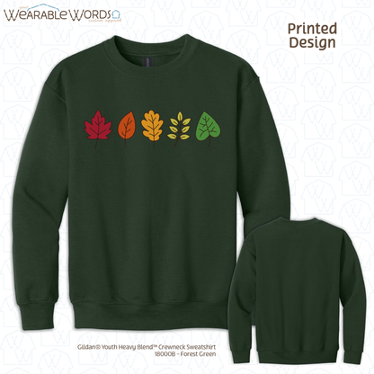 Fall Leaves Kids Graphic Crewneck | Simple Colorful Autumn Changing Tree Leaf Print | Unisex Youth Sweatshirt