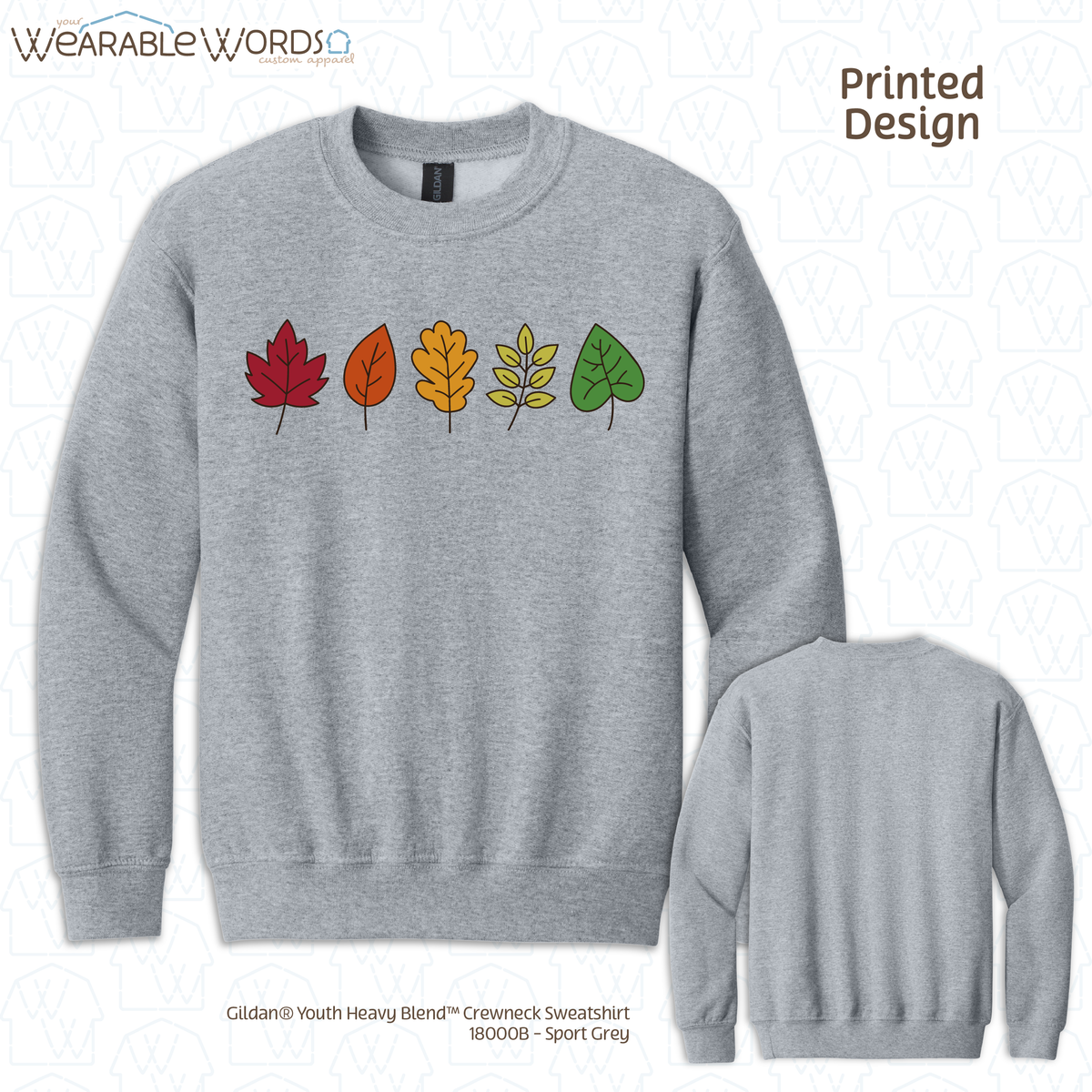 Fall Leaves Kids Graphic Crewneck | Simple Colorful Autumn Changing Tree Leaf Print | Unisex Youth Sweatshirt