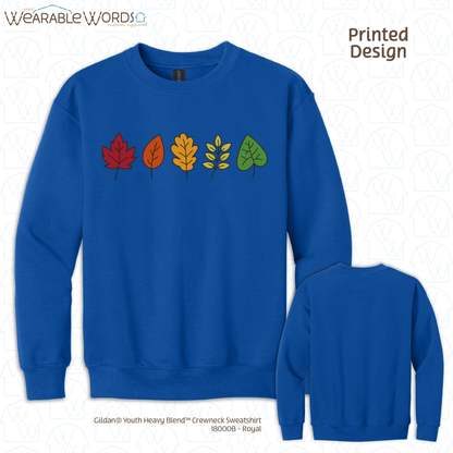 Fall Leaves Kids Graphic Crewneck | Simple Colorful Autumn Changing Tree Leaf Print | Unisex Youth Sweatshirt