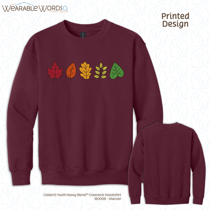 Fall Leaves Kids Graphic Crewneck | Simple Colorful Autumn Changing Tree Leaf Print | Unisex Youth Sweatshirt