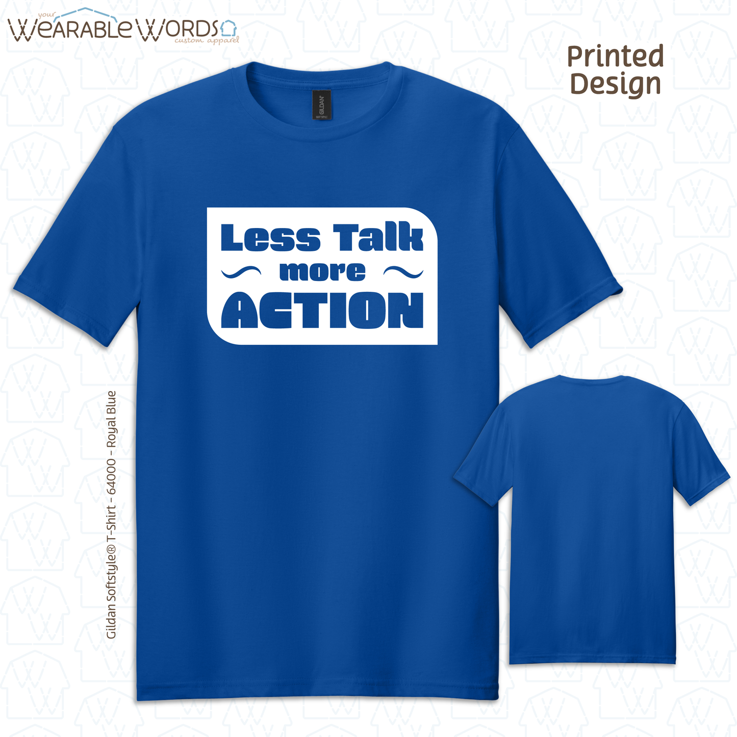 Less Talk More Action Print T-Shirt | Blue, Green, Black, Orange, Red, or Pink Graphic Tee