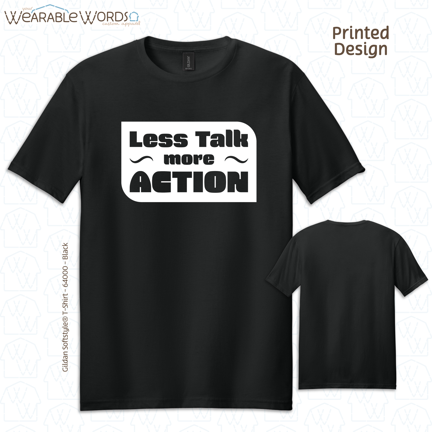 Less Talk More Action Print T-Shirt | Blue, Green, Black, Orange, Red, or Pink Graphic Tee