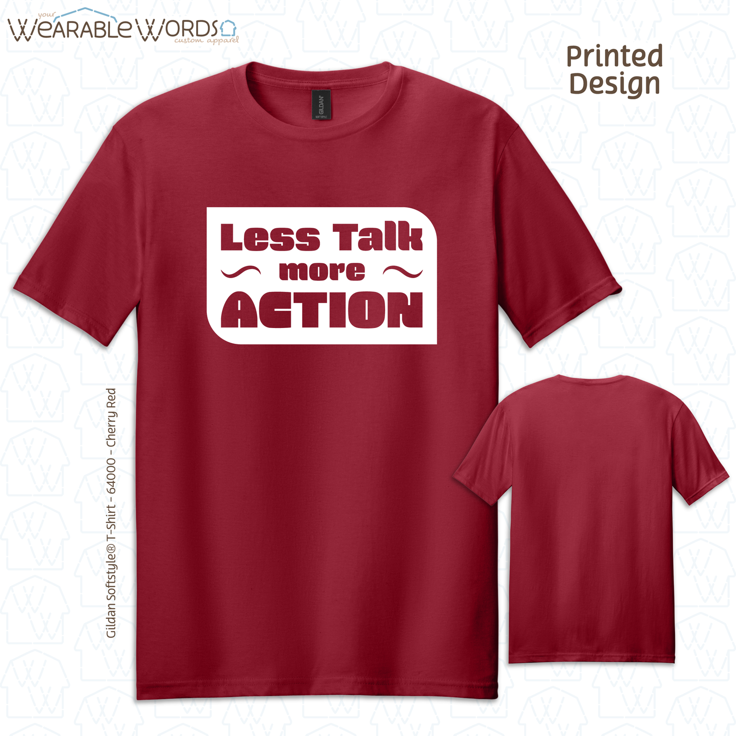Less Talk More Action Print T-Shirt | Blue, Green, Black, Orange, Red, or Pink Graphic Tee
