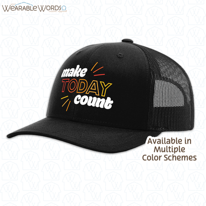 Make Today Count Graphic Hat | Red Orange Yellow Motivational Sunshine Print | Unisex Mesh Snapback