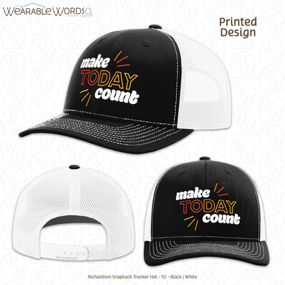 Make Today Count Graphic Hat | Red Orange Yellow Motivational Sunshine Print | Unisex Mesh Snapback