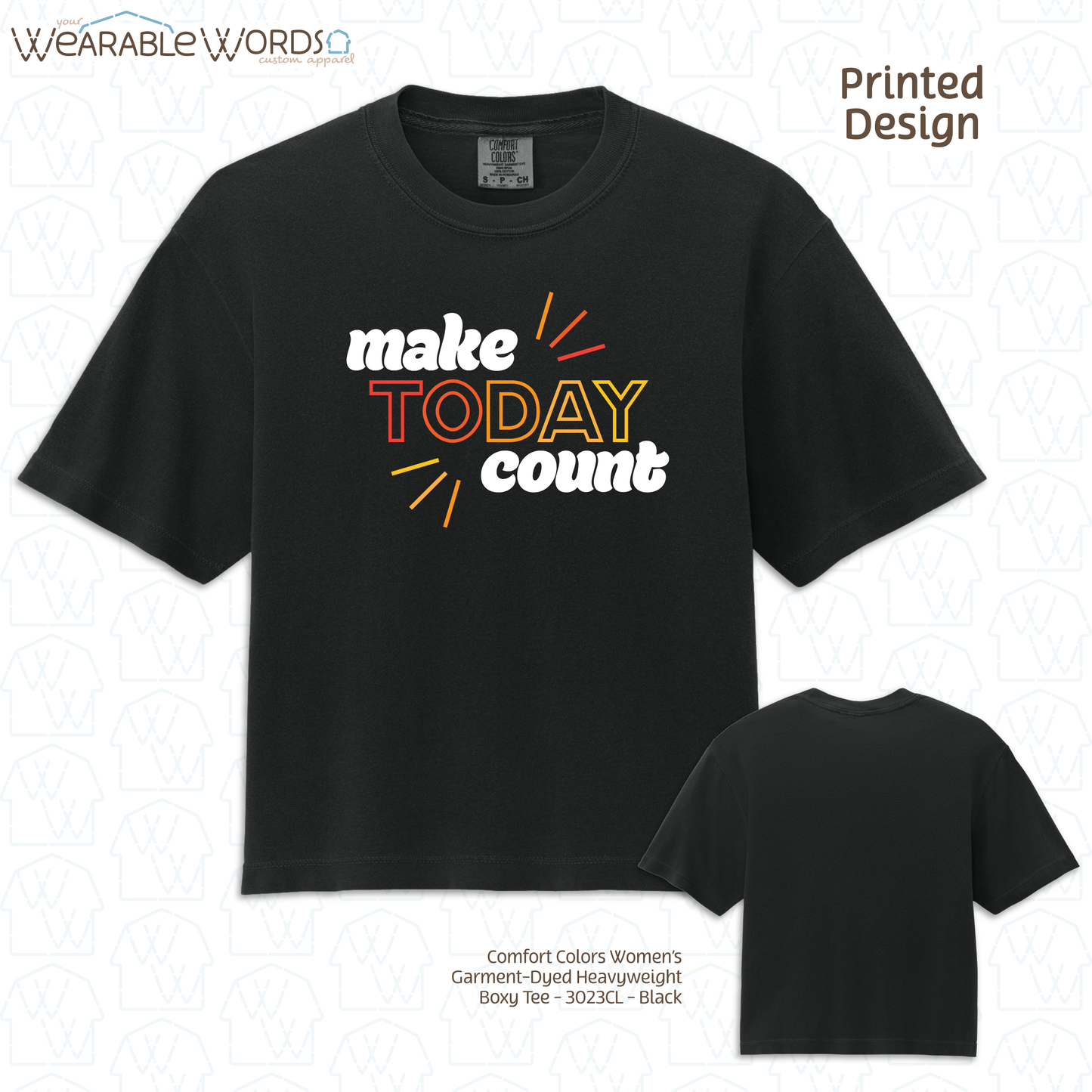 Make Today Count Boxy T-Shirt | Sunshine Print | Black Women's Graphic Tee