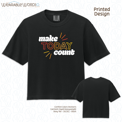 Make Today Count Boxy T-Shirt | Sunshine Print | Black Women's Graphic Tee