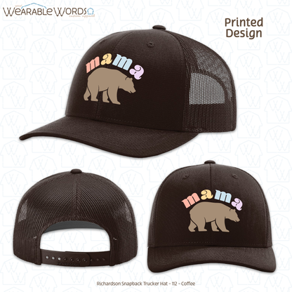 Mama Bear Graphic Hat | Cute Colorful Pastel Print | Unisex Mesh Snapback