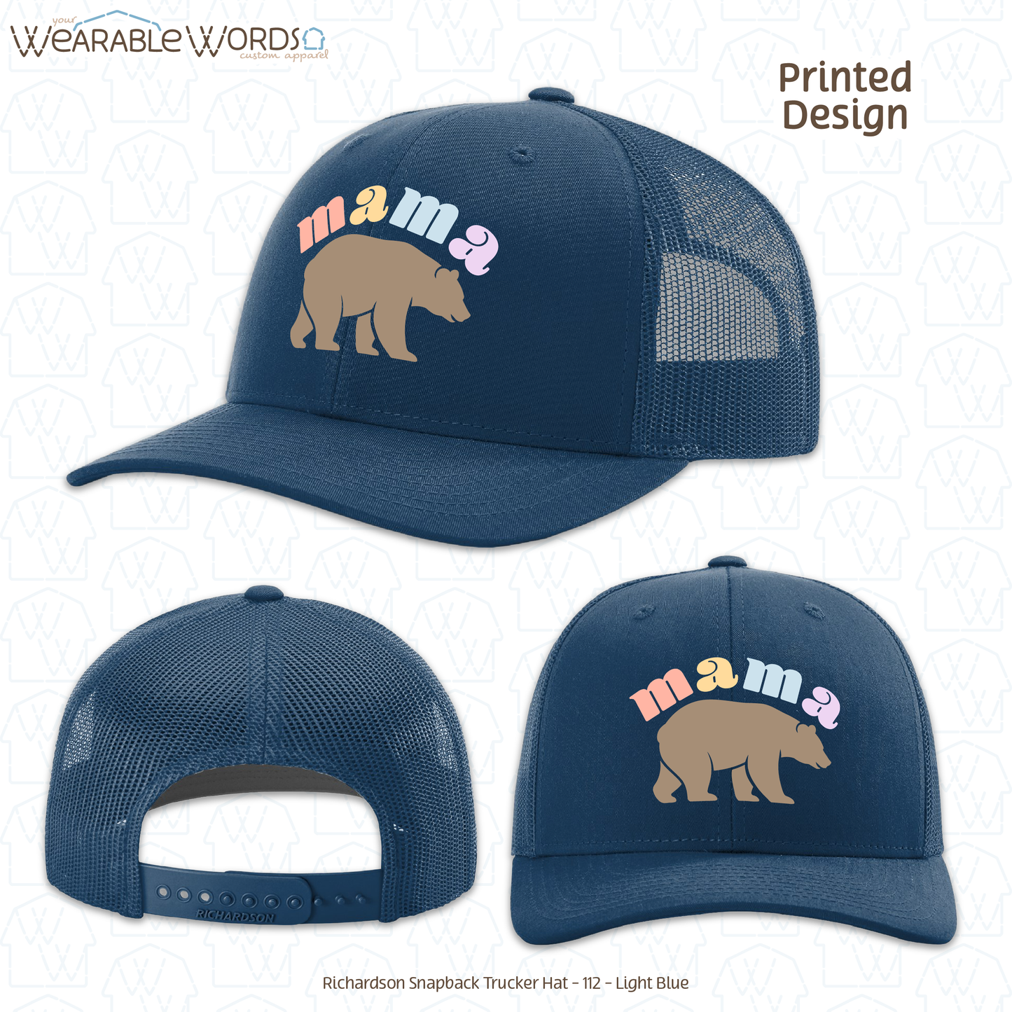 Mama Bear Graphic Hat | Cute Colorful Pastel Print | Unisex Mesh Snapback