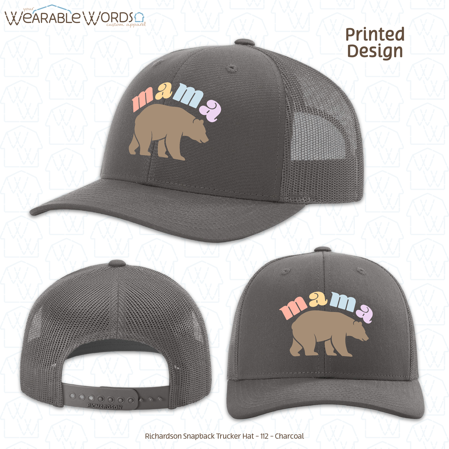 Mama Bear Graphic Hat | Cute Colorful Pastel Print | Unisex Mesh Snapback