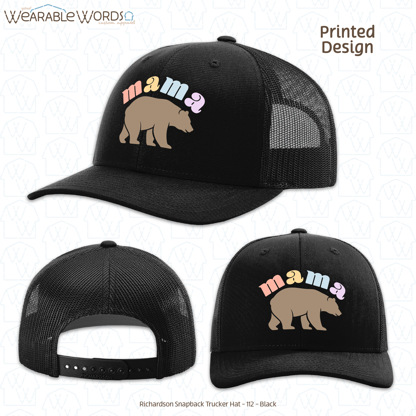 Mama Bear Graphic Hat | Cute Colorful Pastel Print | Unisex Mesh Snapback