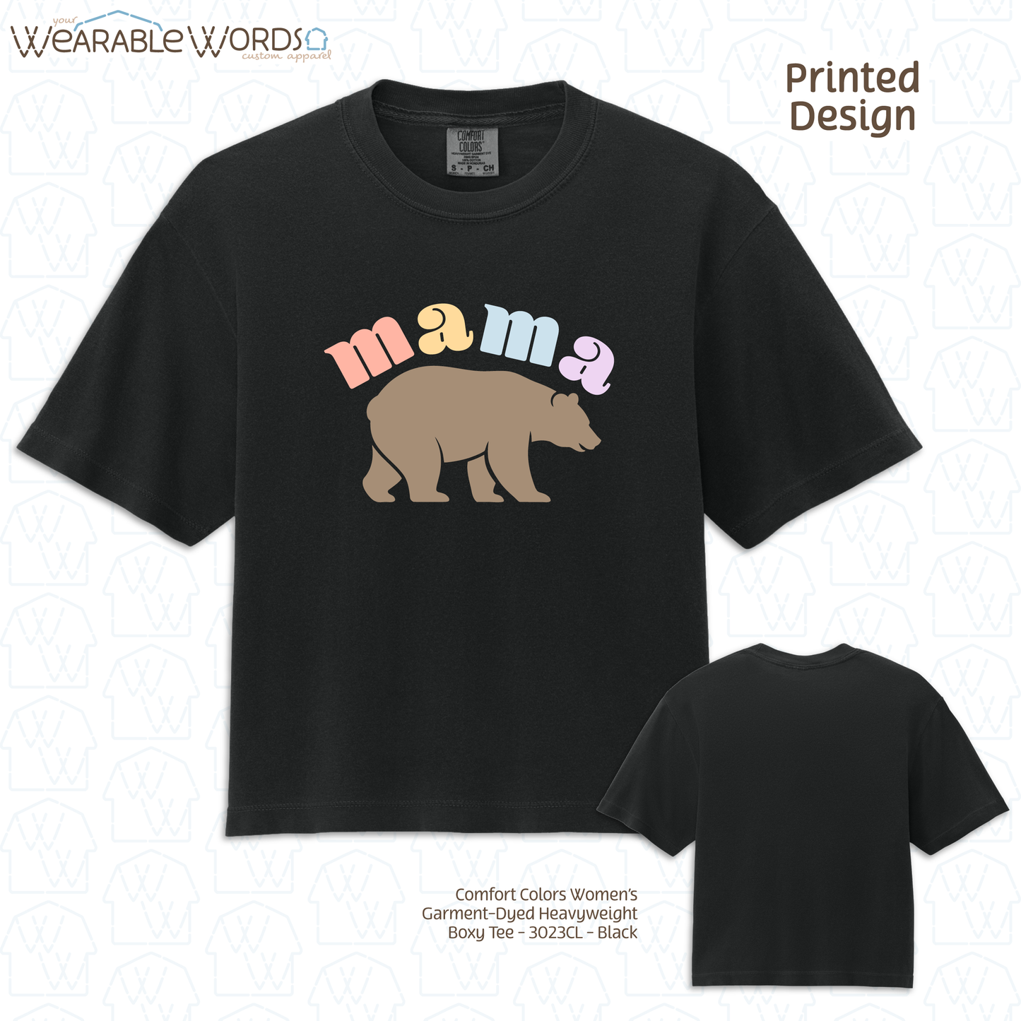 Mama Bear Graphic Tee | Cute Colorful Pastel Print | Women's Boxy T-Shirt