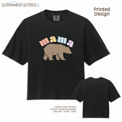 Mama Bear Graphic Tee | Cute Colorful Pastel Print | Women's Boxy T-Shirt