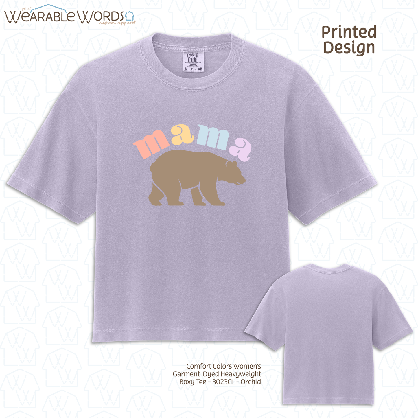 Mama Bear Graphic Tee | Cute Colorful Pastel Print | Women's Boxy T-Shirt