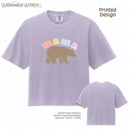 Mama Bear Graphic Tee | Cute Colorful Pastel Print | Women's Boxy T-Shirt