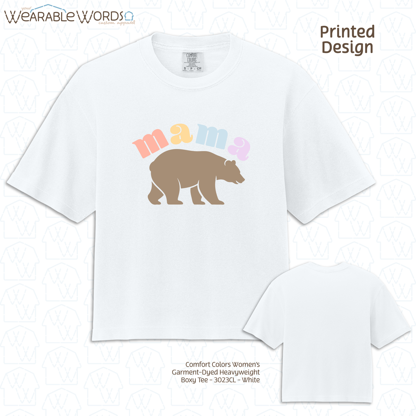 Mama Bear Graphic Tee | Cute Colorful Pastel Print | Women's Boxy T-Shirt