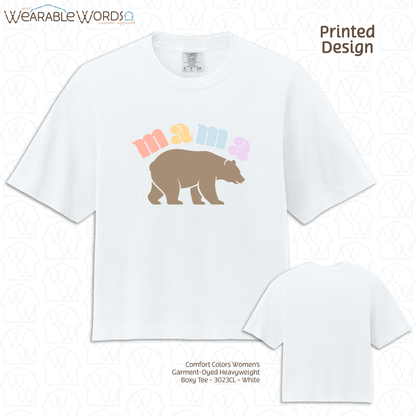 Mama Bear Graphic Tee | Cute Colorful Pastel Print | Women's Boxy T-Shirt