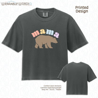 Mama Bear Graphic Tee | Cute Colorful Pastel Print | Women's Boxy T-Shirt