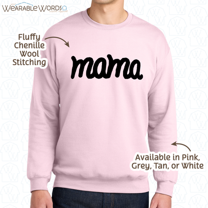 Mama Chenille Wool Black Embroidered Crewneck | Pink, White, Grey, or Tan Sweatshirt