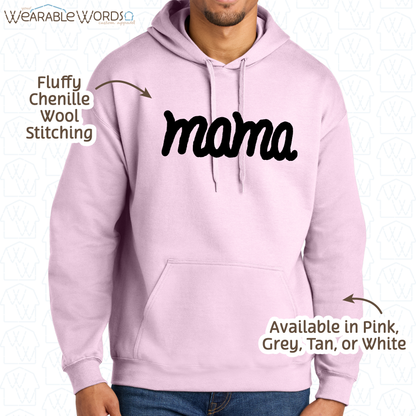 Mama Chenille Wool Black Embroidered Hoodie | Pink, White, Grey, or Tan Sweatshirt