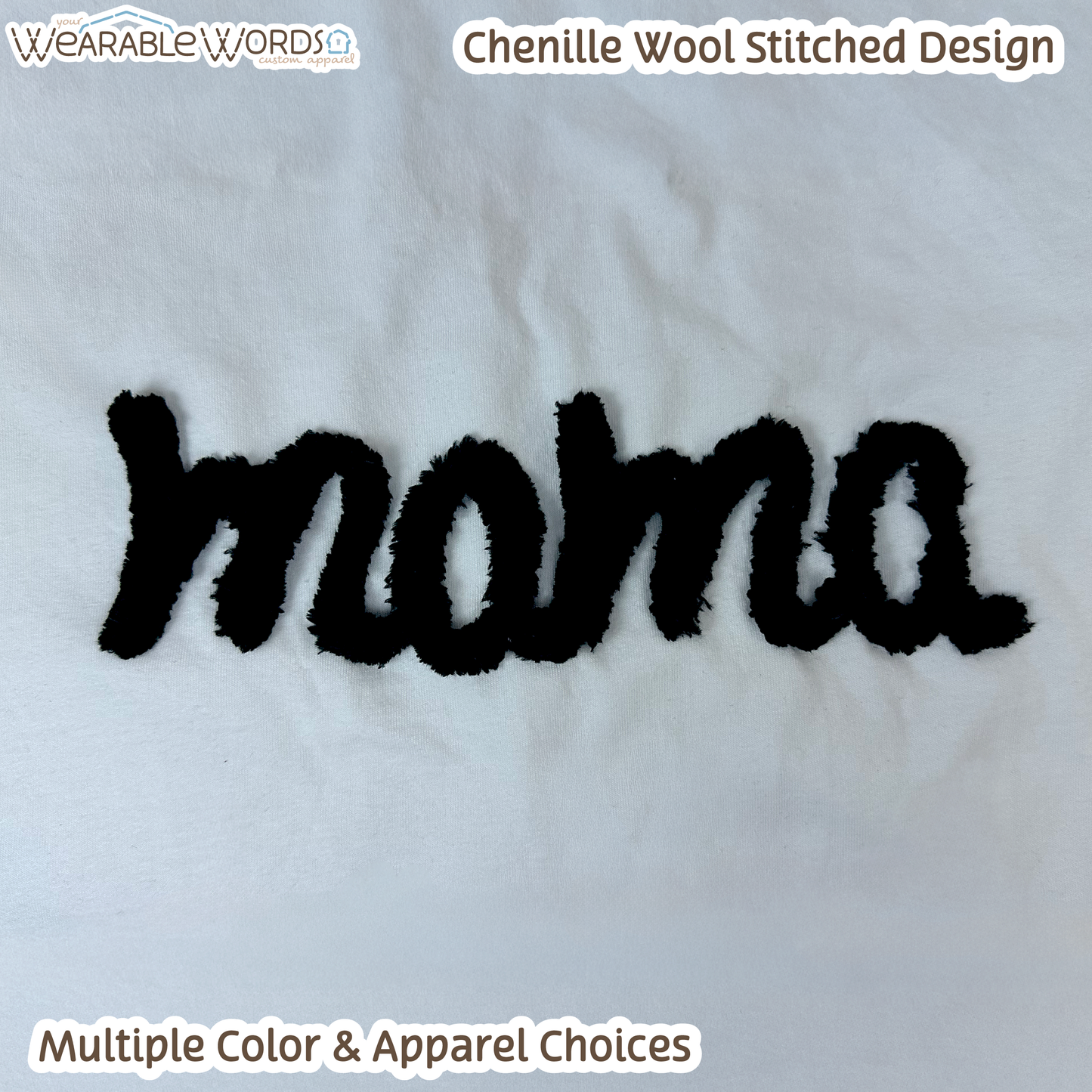 Mama Chenille Wool Black Embroidered Crewneck | Pink, White, Grey, or Tan Sweatshirt
