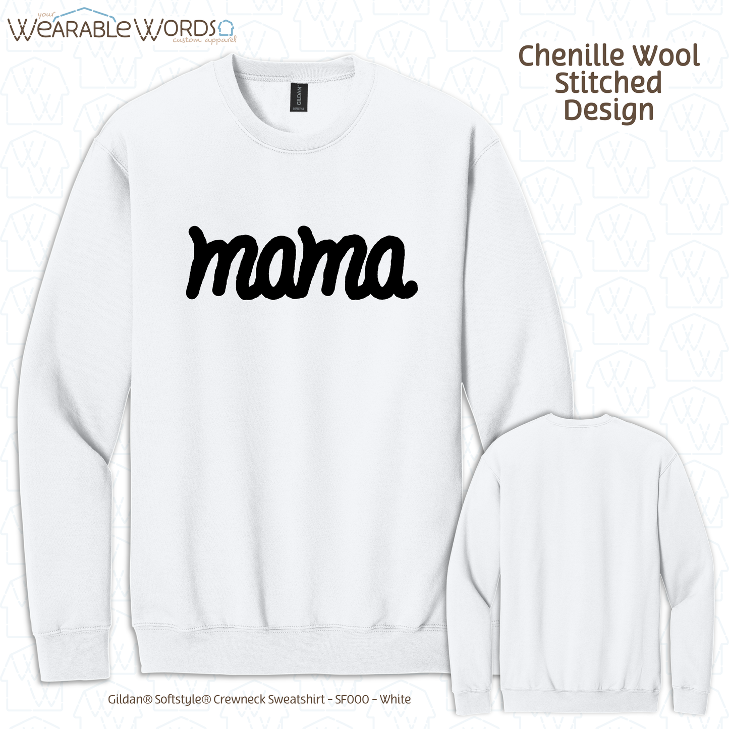 Mama Chenille Wool Black Embroidered Crewneck | Pink, White, Grey, or Tan Sweatshirt
