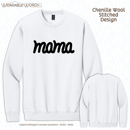 Mama Chenille Wool Black Embroidered Crewneck | Pink, White, Grey, or Tan Sweatshirt