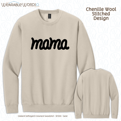 Mama Chenille Wool Black Embroidered Crewneck | Pink, White, Grey, or Tan Sweatshirt