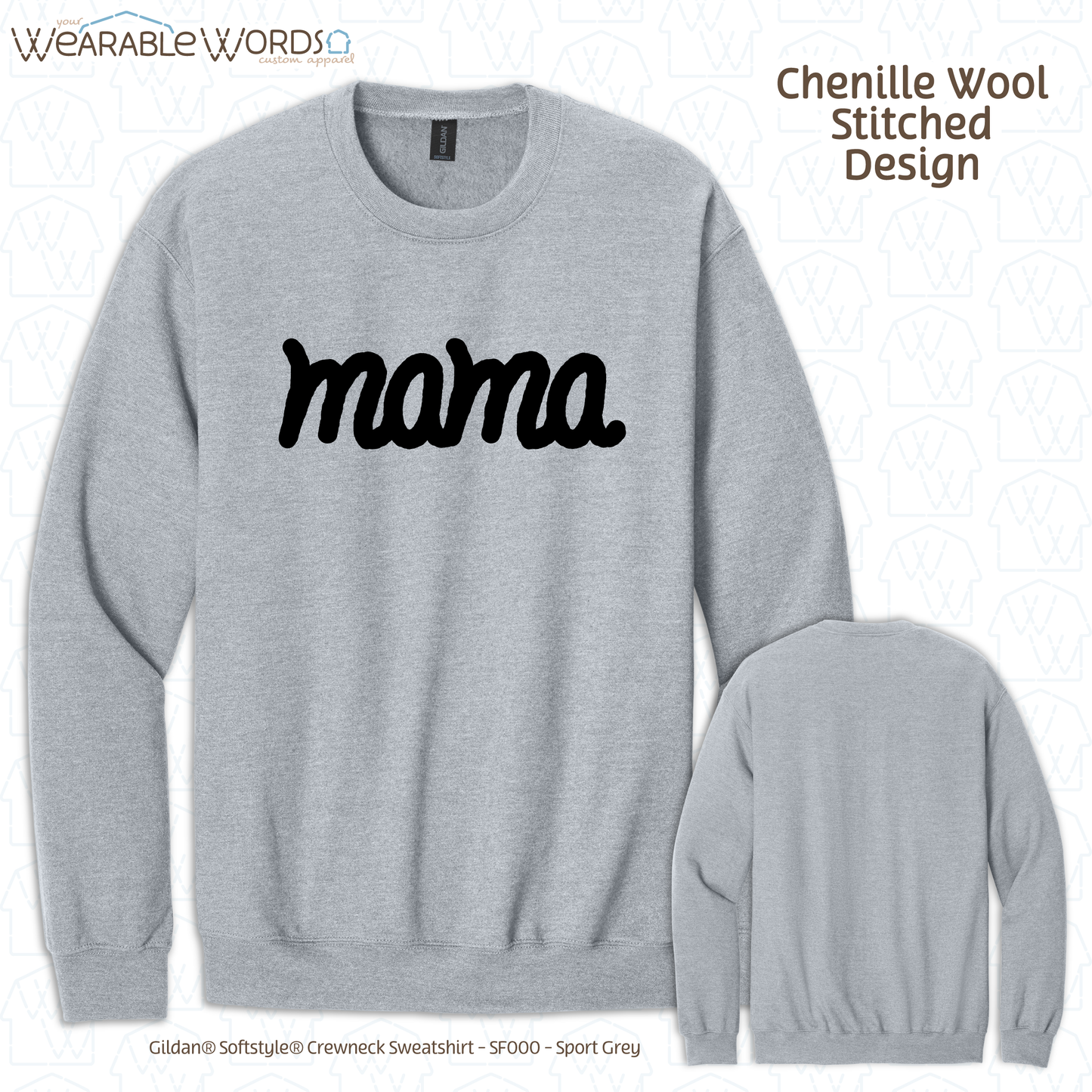 Mama Chenille Wool Black Embroidered Crewneck | Pink, White, Grey, or Tan Sweatshirt