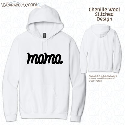 Mama Chenille Wool Black Embroidered Hoodie | Pink, White, Grey, or Tan Sweatshirt