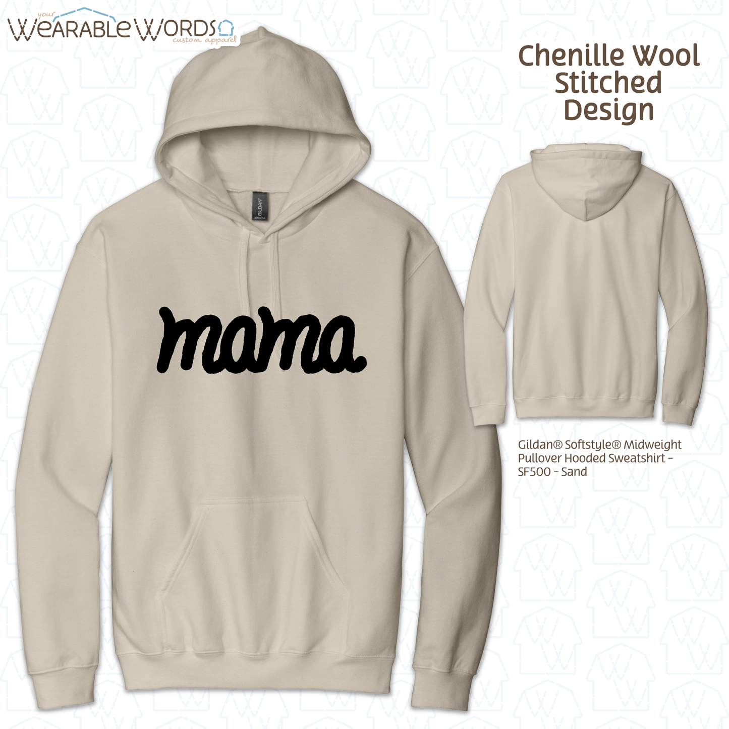 Mama Chenille Wool Black Embroidered Hoodie | Pink, White, Grey, or Tan Sweatshirt