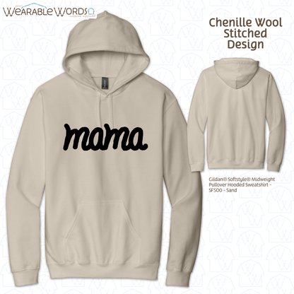 Mama Chenille Wool Black Embroidered Hoodie | Pink, White, Grey, or Tan Sweatshirt