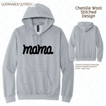 Mama Chenille Wool Black Embroidered Hoodie | Pink, White, Grey, or Tan Sweatshirt