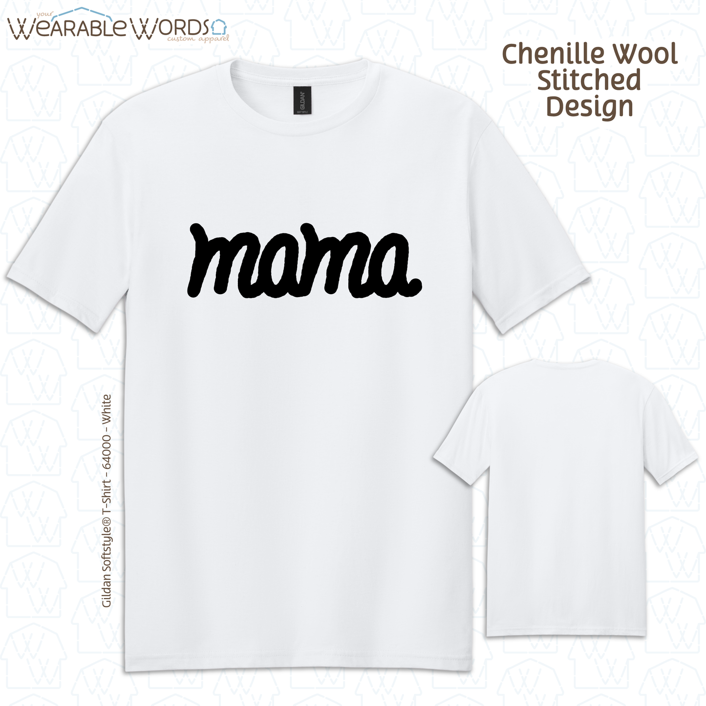 Mama Chenille Wool Black Embroidered Tee | Pink, White, Grey, or Tan T-Shirt