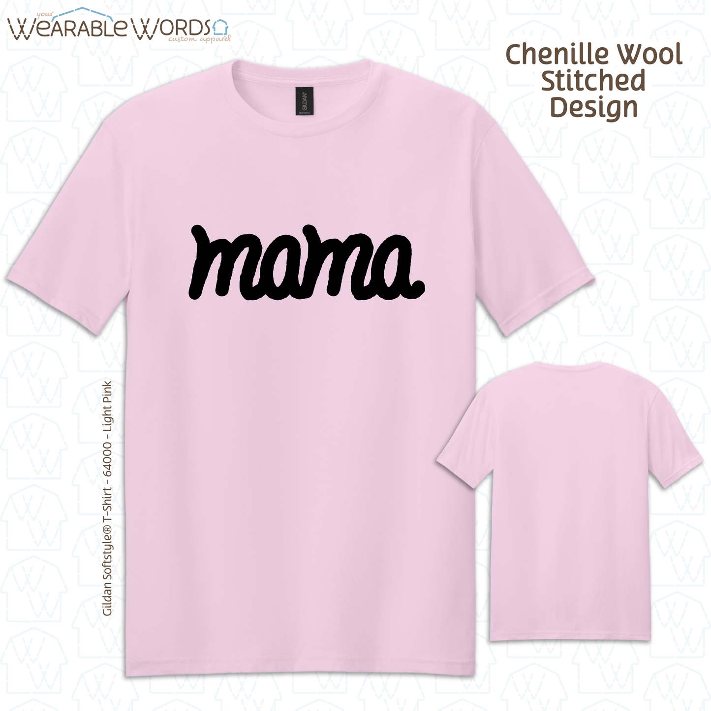 Mama Chenille Wool Black Embroidered Tee | Pink, White, Grey, or Tan T-Shirt