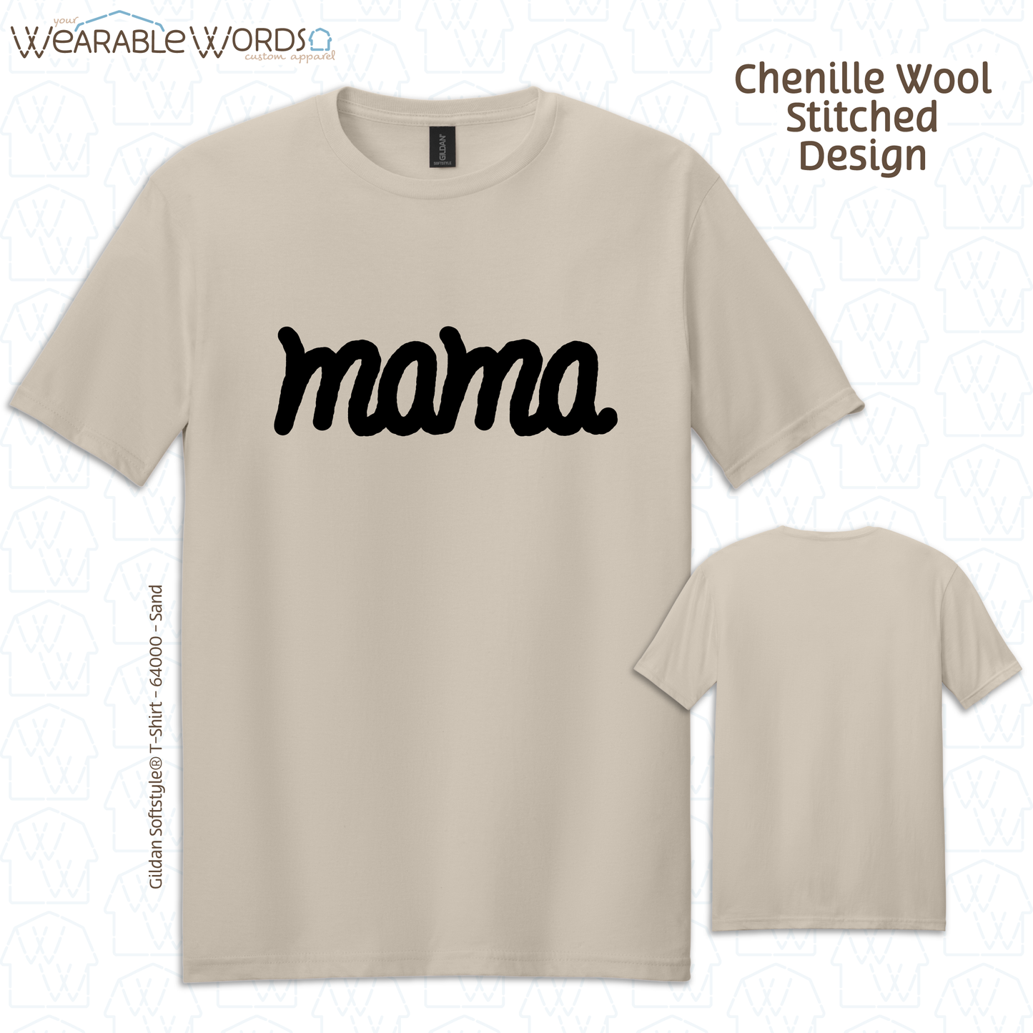 Mama Chenille Wool Black Embroidered Tee | Pink, White, Grey, or Tan T-Shirt