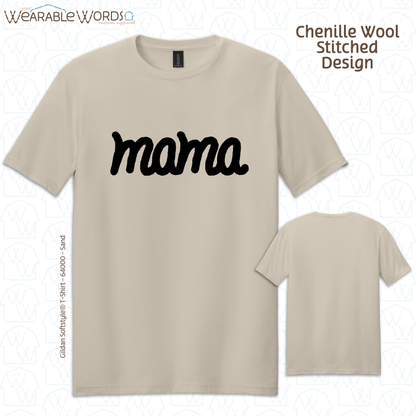 Mama Chenille Wool Black Embroidered Tee | Pink, White, Grey, or Tan T-Shirt
